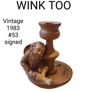 Vintage Wink Too Troll Fairy Gnome Tom Clark Signed Art Sculpture Candle Holder
